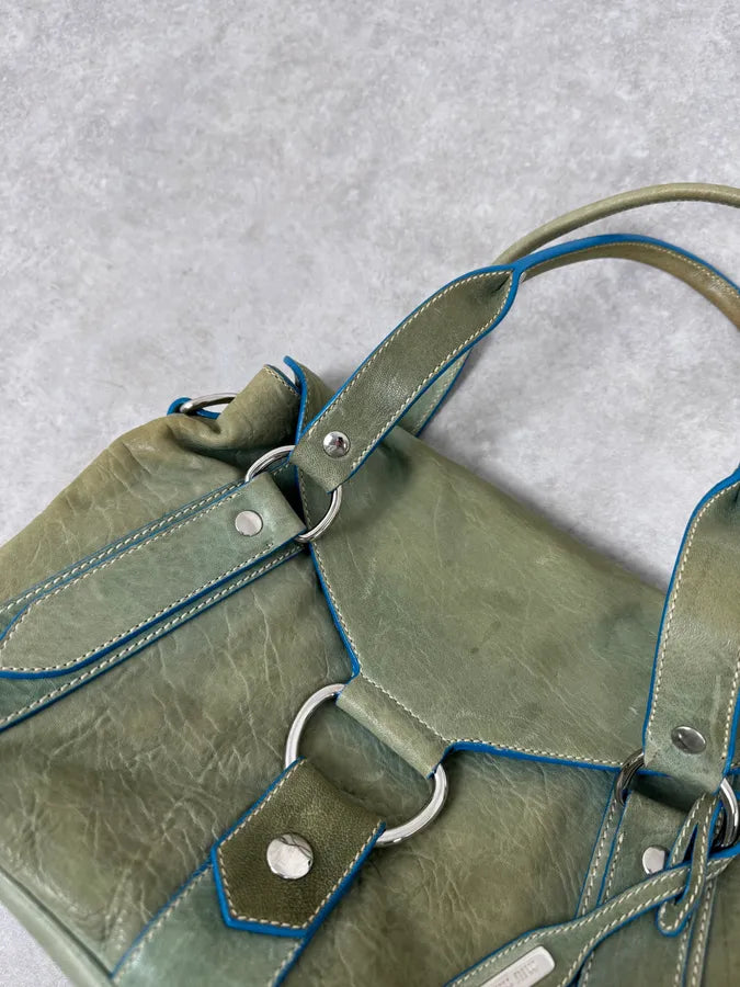 Miu Miu Green & Blue Leather Handle Bag FcNprah 3