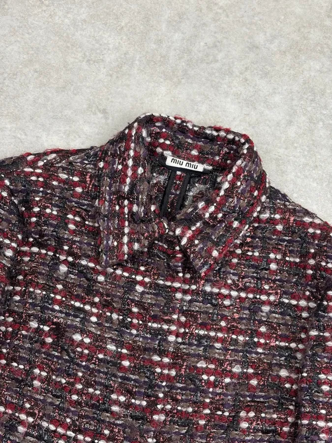 AW2008 Miu Miu Purple Red Wavy Tweed Blazer Jacket bduvHHX 4