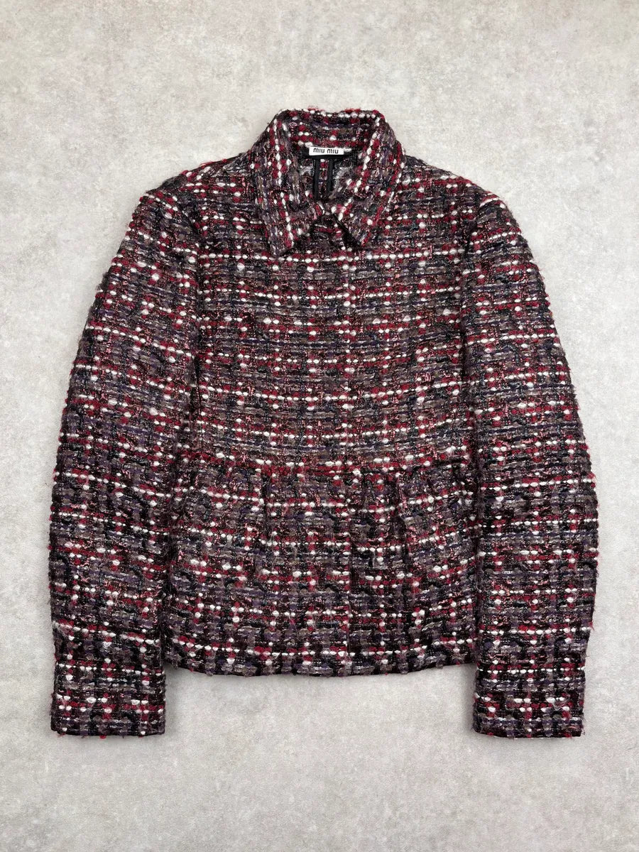 AW2008 Miu Miu Purple Red Wavy Tweed Blazer Jacket bduvHHX 0