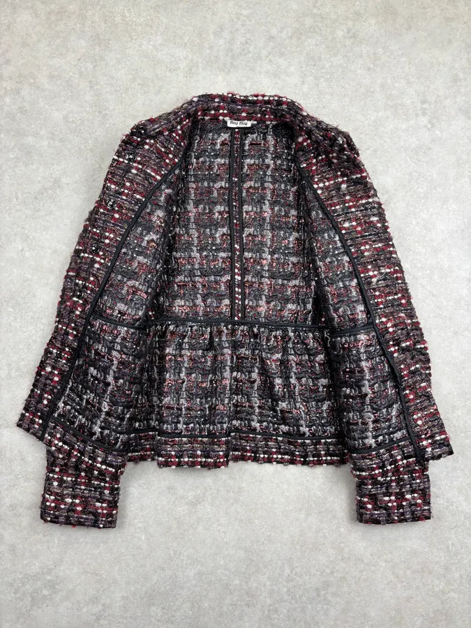 AW2008 Miu Miu Purple Red Wavy Tweed Blazer Jacket bduvHHX 5
