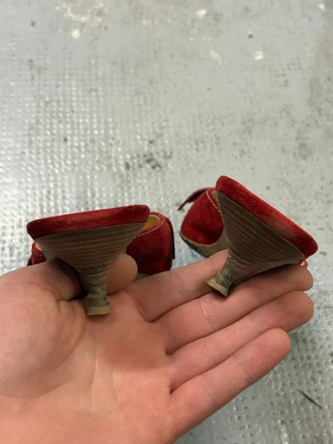 2000s Miu Miu Red Suede Leather Fringed Pumps Heels EsijqoO 5