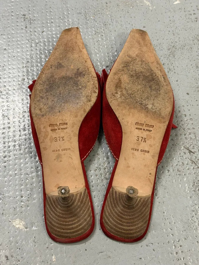 2000s Miu Miu Red Suede Leather Fringed Pumps Heels EsijqoO 6