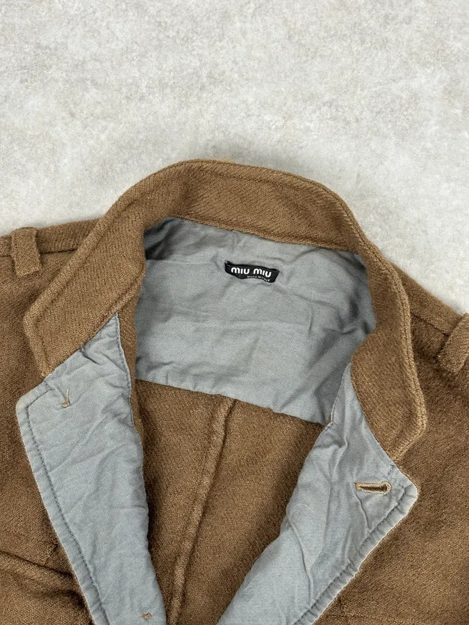 1990s Miu Miu Wool Brown Long Classy Coat FjJwRoJ 7