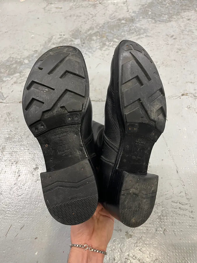 MiuMiu Black Leather Ankle Boots IwuXhUY 5