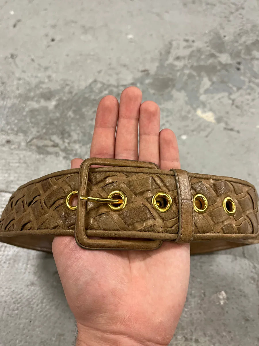 MiuMiu Camel Woven Leather Belt (OS) 2