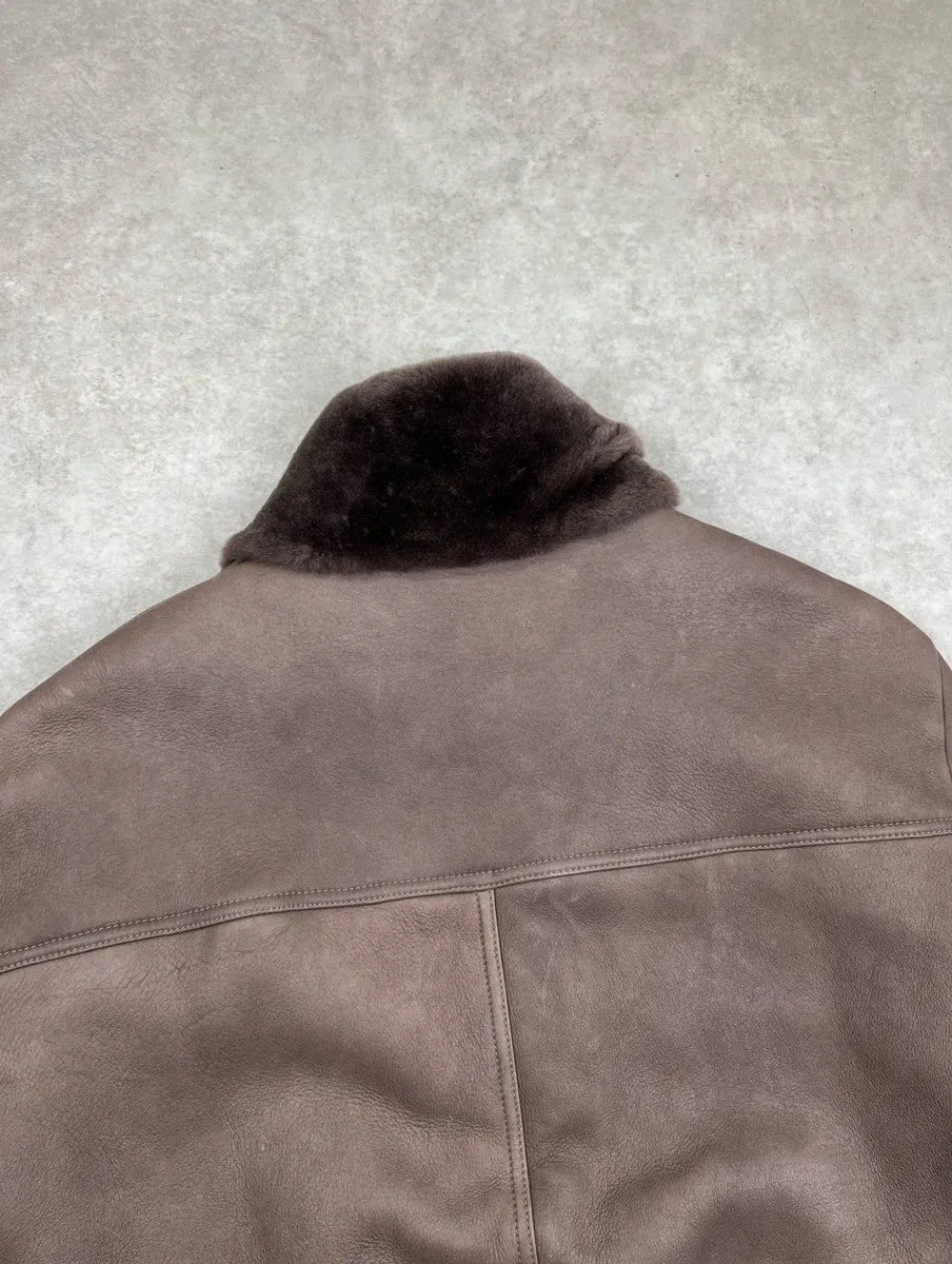 Bottega Veneta Taupe Brown Leather Shearling Lined Bomber Jacket mkcCnbwb 7