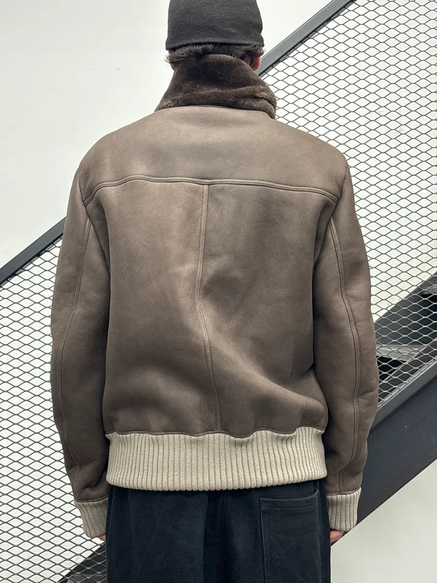 Bottega Veneta Taupe Brown Leather Shearling Lined Bomber Jacket mkcCnbwb 2