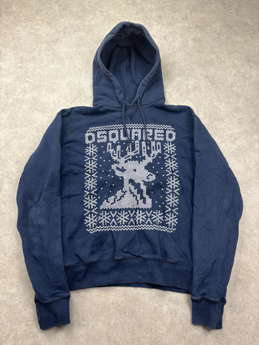 FW2008 Dsquared2 Navy Reindeer Snowflake Hoodie mlAOybIo 0