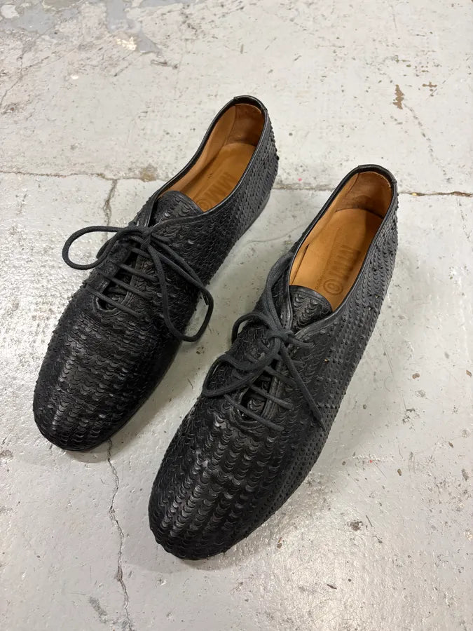 MM6 Maison Margiela Black Textured Oxford Leather Shoes kgAWcwF 2