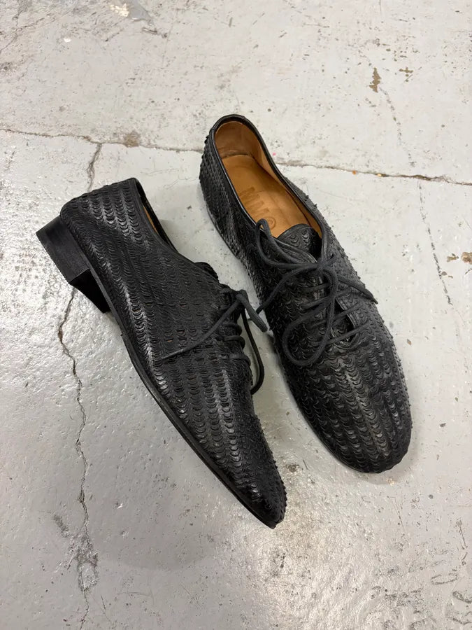 MM6 Maison Margiela Black Textured Oxford Leather Shoes kgAWcwF 4