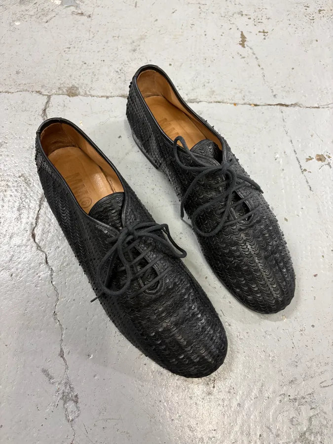 MM6 Maison Margiela Black Textured Oxford Leather Shoes kgAWcwF 3