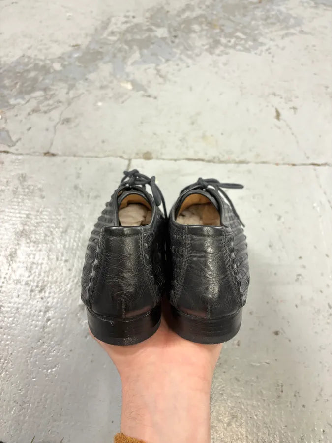 MM6 Maison Margiela Black Textured Oxford Leather Shoes kgAWcwF 6