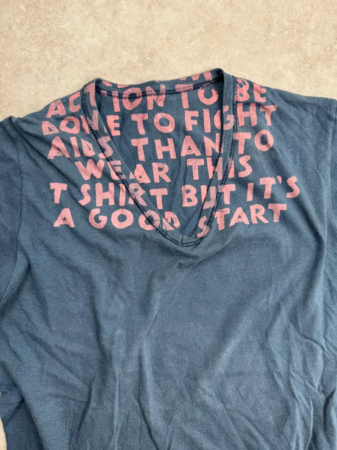 Maison Margiela Marine Cotton AIDS Charity V Neck T-Shirt fwfJqQW 4