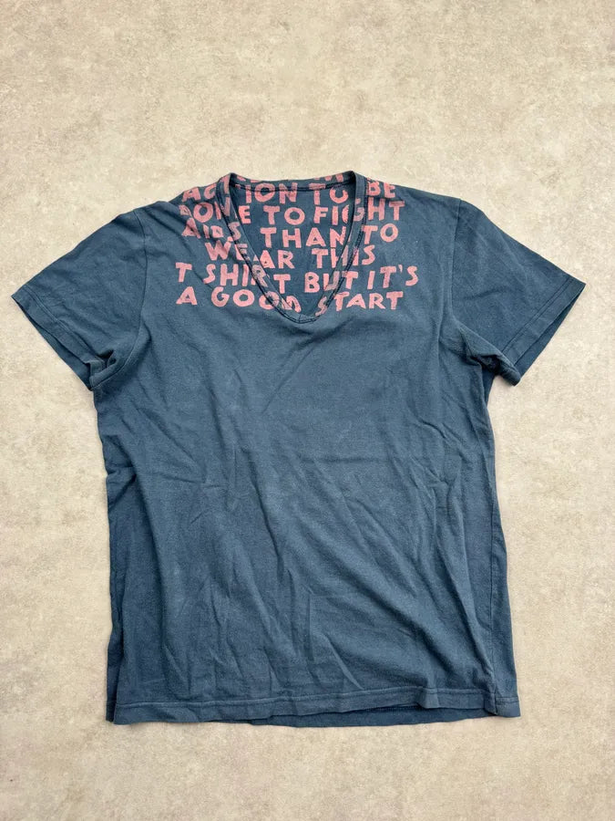 Maison Margiela Marine Cotton AIDS Charity V Neck T-Shirt fwfJqQW 2