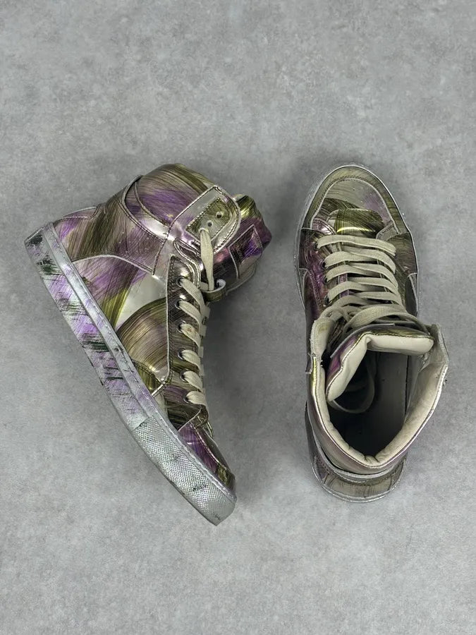 MM6 Maison Margiela Purple Metallic Leather High Sneakers FtORJNJ 9