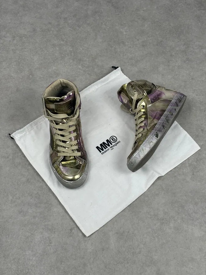 MM6 Maison Margiela Purple Metallic Leather High Sneakers FtORJNJ 1