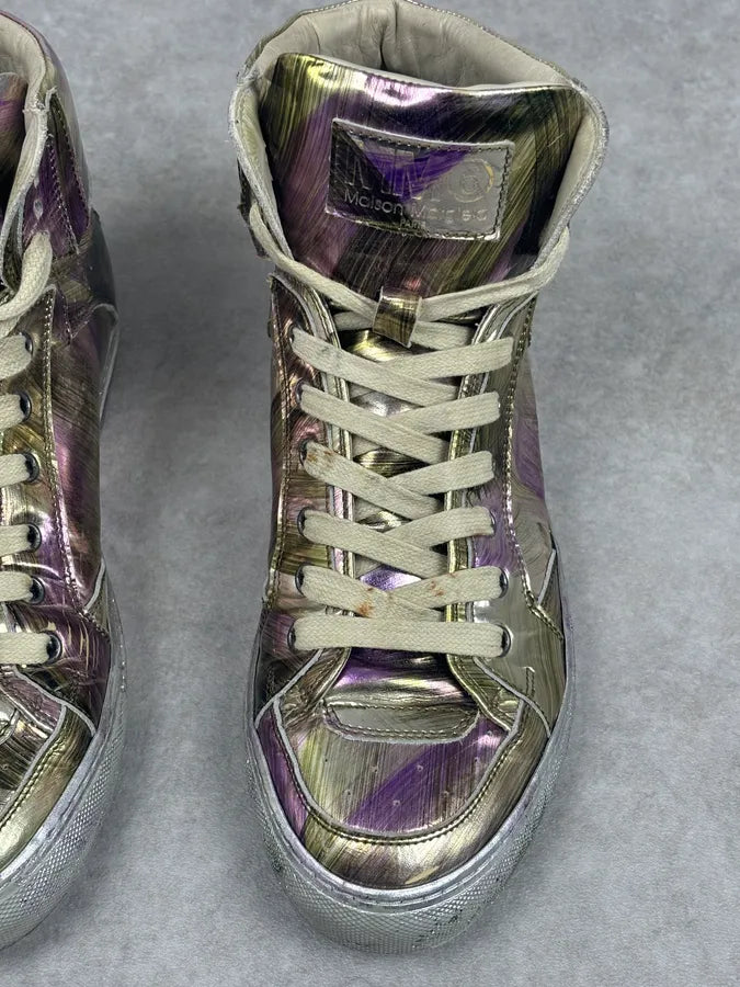 MM6 Maison Margiela Purple Metallic Leather High Sneakers FtORJNJ 3