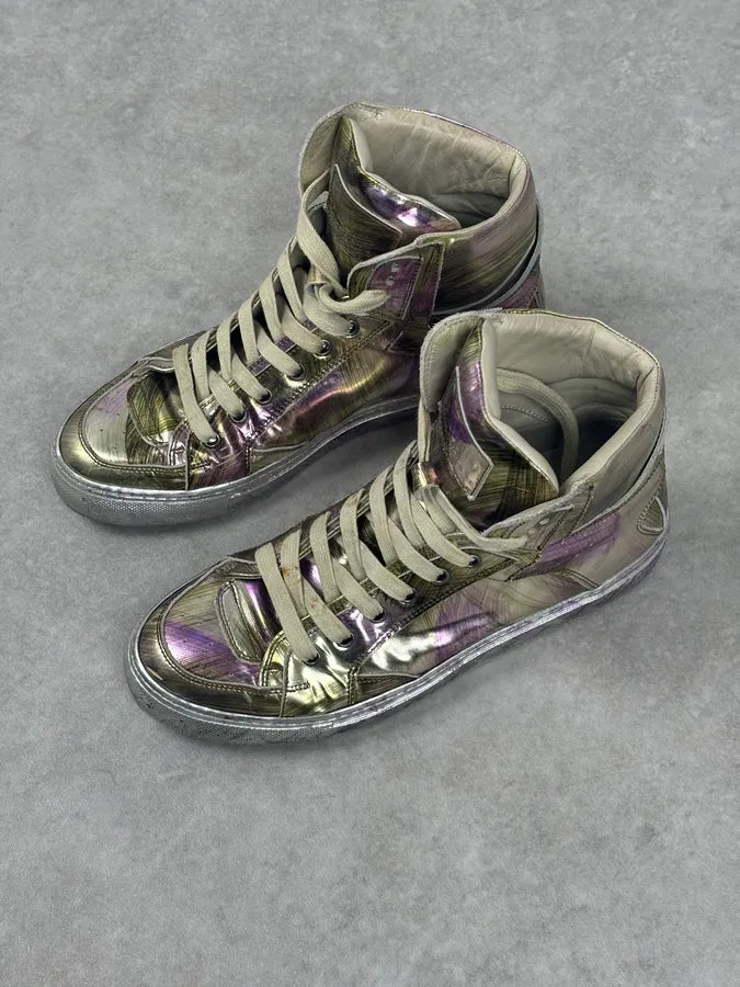 MM6 Maison Margiela Purple Metallic Leather High Sneakers FtORJNJ 4