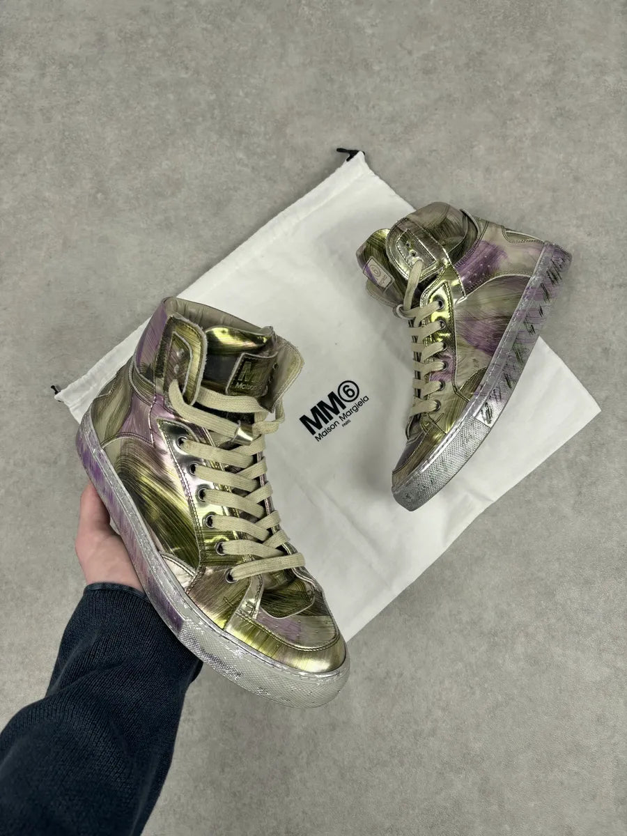 MM6 Maison Margiela Purple Metallic Leather High Sneakers FtORJNJ 0