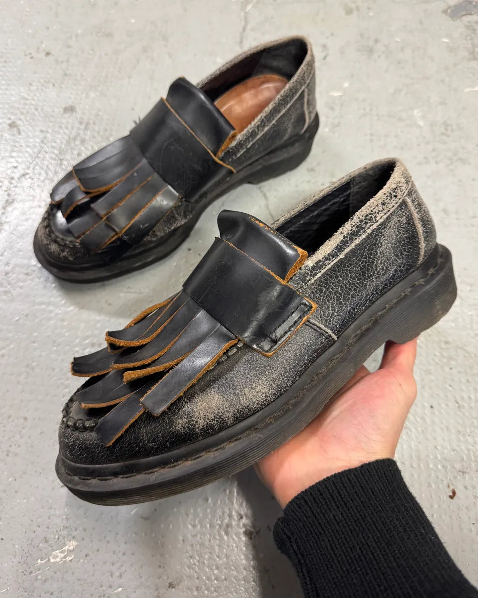 Marni x Dr Martens Black Leather Distressed Loafers xdaQuLv 0