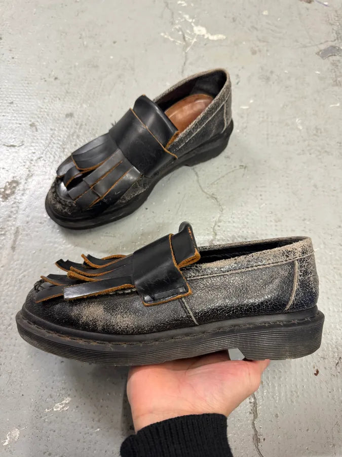 Marni x Dr Martens Black Leather Distressed Loafers xdaQuLv 1