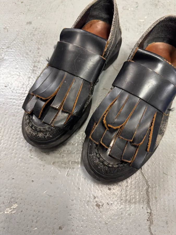 Marni x Dr Martens Black Leather Distressed Loafers xdaQuLv 3