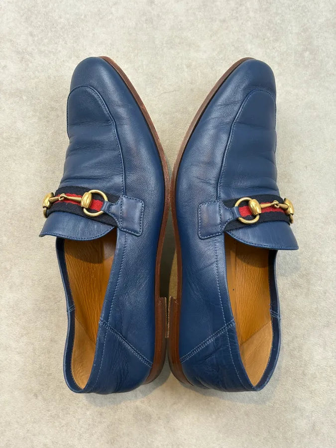 2010s Gucci Brixton Blue Leather Loafers hnYlDId 4