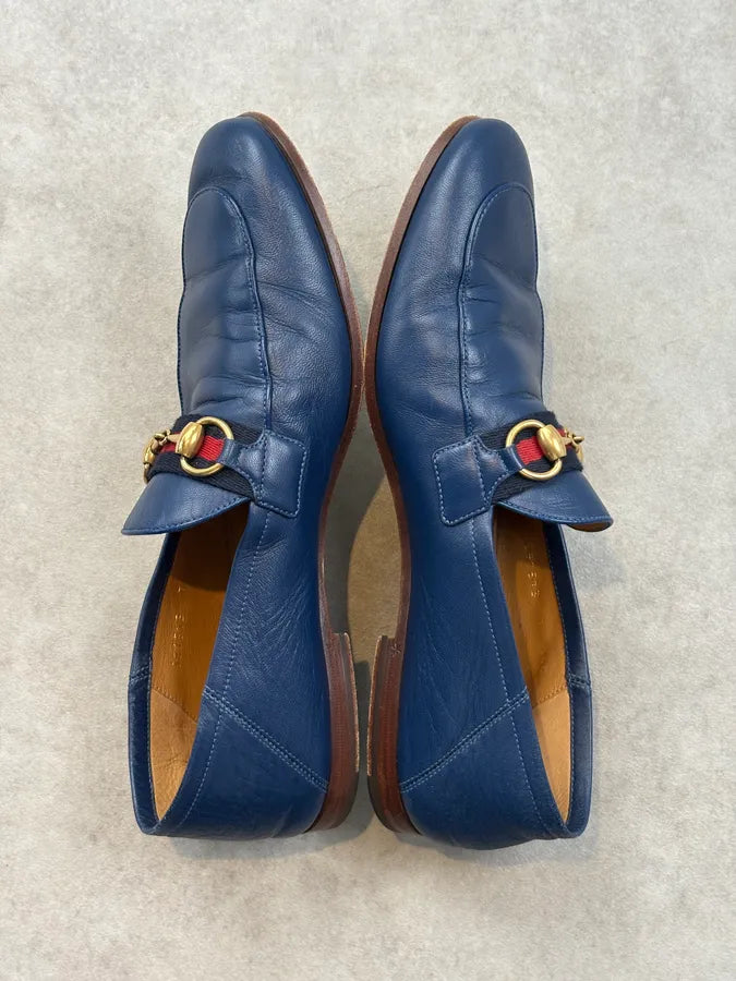 2010s Gucci Brixton Blue Leather Loafers hnYlDId 3