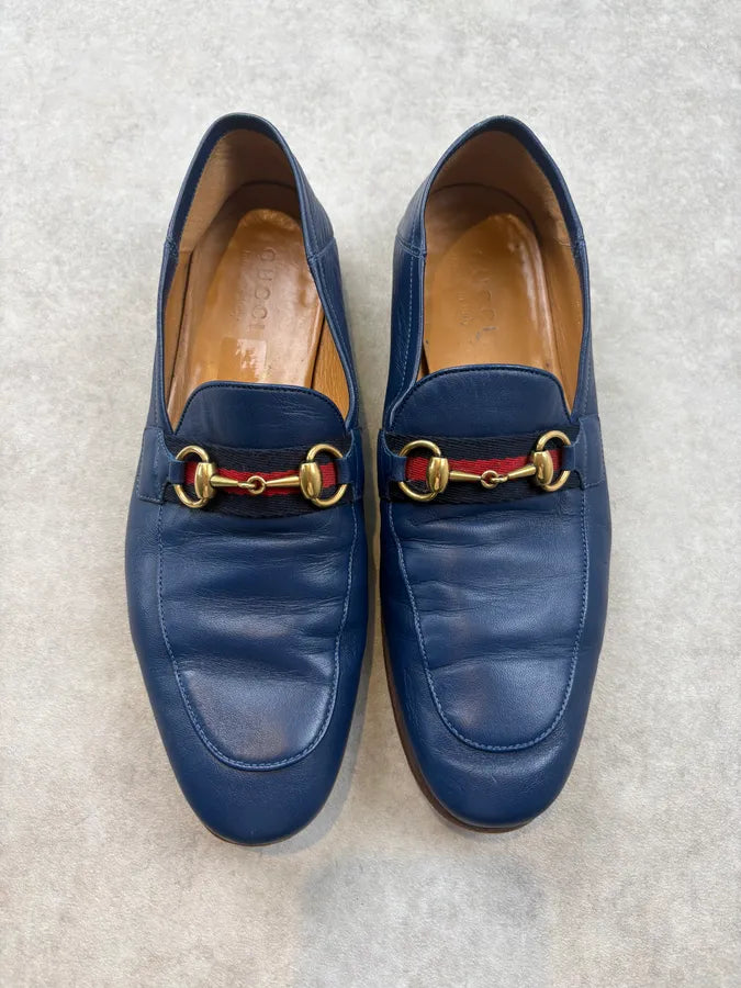 2010s Gucci Brixton Blue Leather Loafers hnYlDId 1
