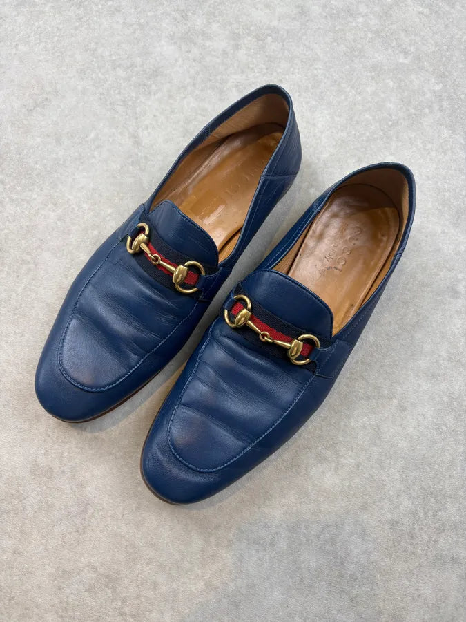 2010s Gucci Brixton Blue Leather Loafers hnYlDId 2
