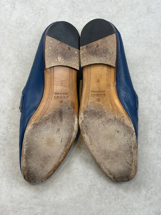 2010s Gucci Brixton Blue Leather Loafers hnYlDId 6