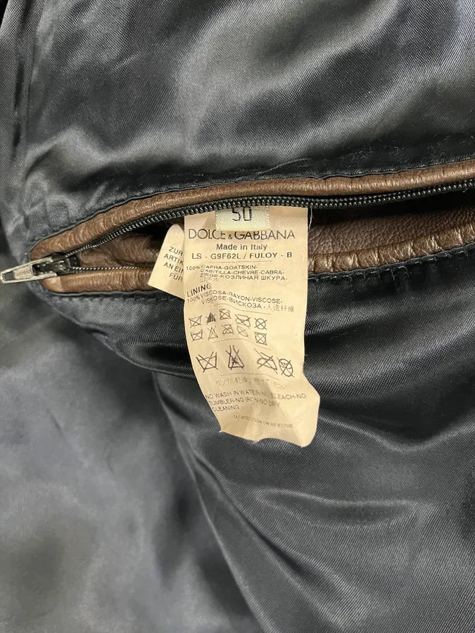 2000s Dolce & Gabbana Brown Leather Trucker Jacket bmzrBWr 9