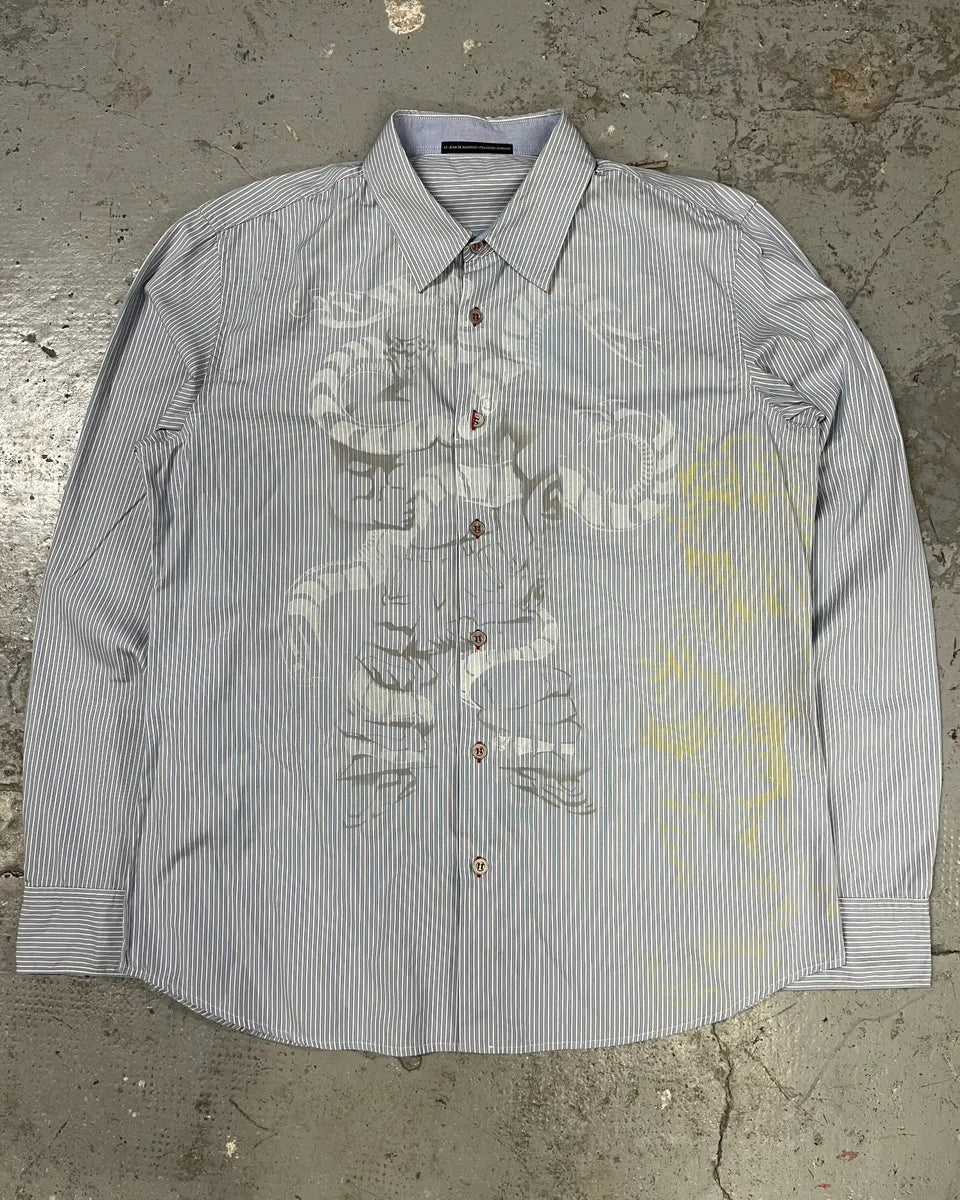 2000s Marithé + François Girbaud Silver Dragon Blue Striped Shirt (M/L) GCCvQTF 0