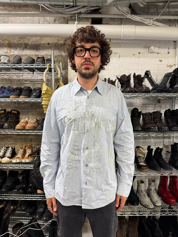 2000s Marithé + François Girbaud Silver Dragon Blue Striped Shirt (M/L) GCCvQTF 1