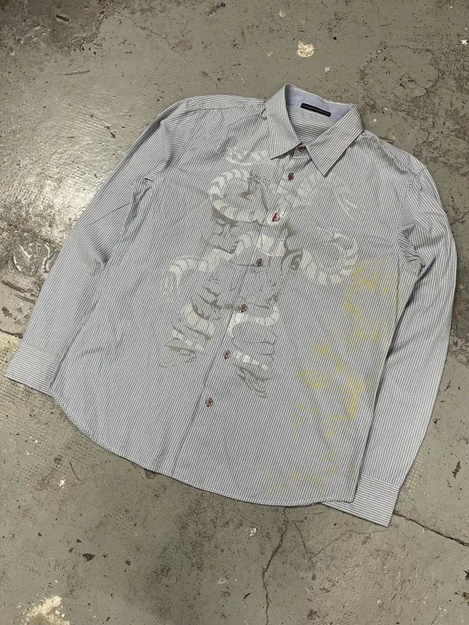 2000s Marithé + François Girbaud Silver Dragon Blue Striped Shirt (M/L) GCCvQTF 3