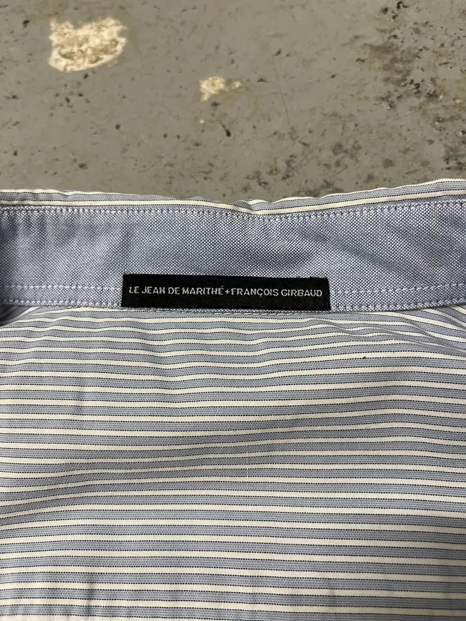 2000s Marithé + François Girbaud Silver Dragon Blue Striped Shirt (M/L) GCCvQTF 7