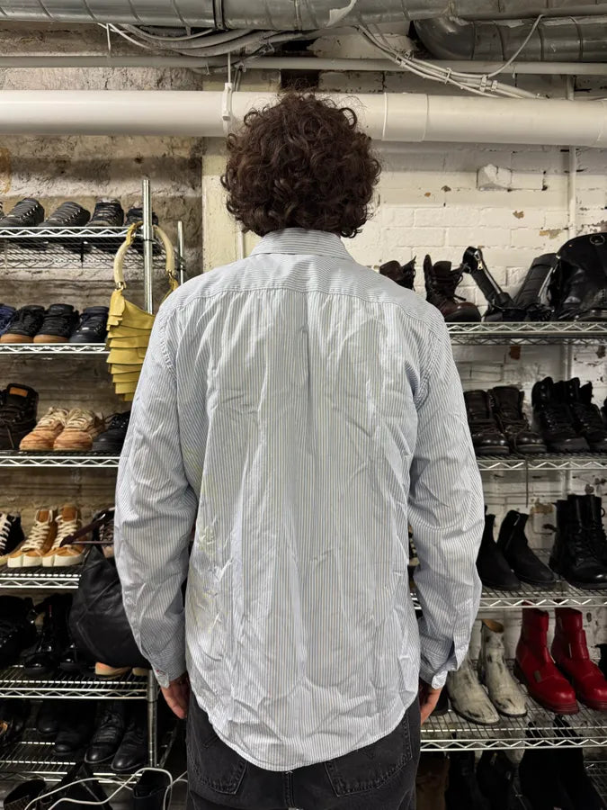 2000s Marithé + François Girbaud Silver Dragon Blue Striped Shirt (M/L) GCCvQTF 2