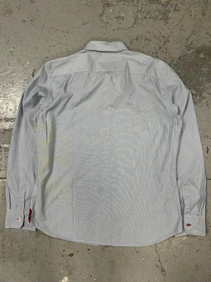 2000s Marithé + François Girbaud Silver Dragon Blue Striped Shirt (M/L) GCCvQTF 5