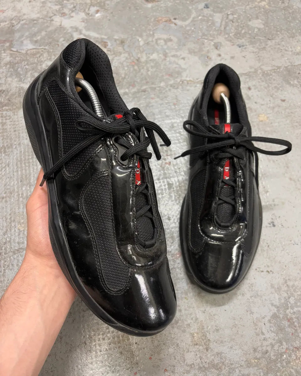 2000s Prada America’s Cup Black Satin Leather Shoes (42.5eu/us9) OxlLKIF 0