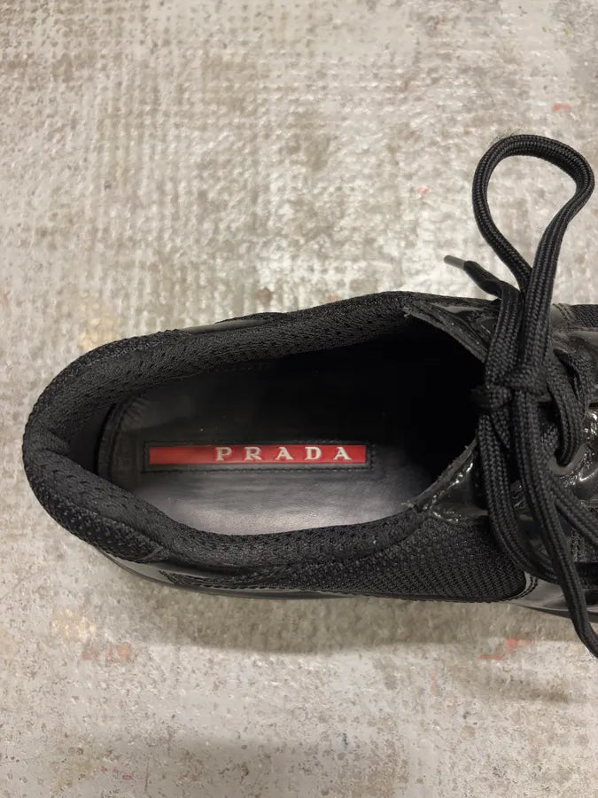 2000s Prada America’s Cup Black Satin Leather Shoes (42.5eu/us9) OxlLKIF 9