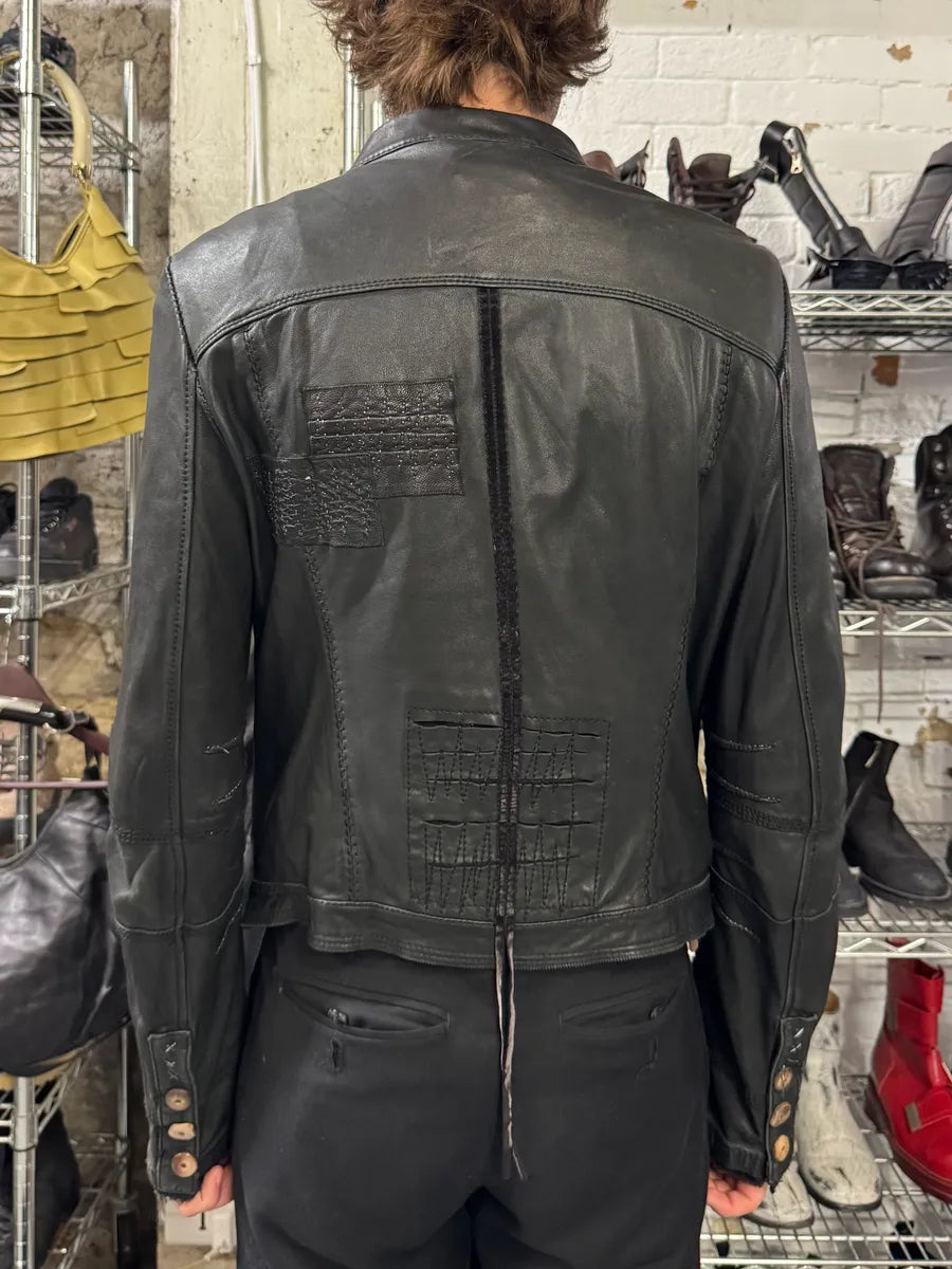 2000s Marithé + François Girbaud Black Leather Buttoned Samurai Jacket (S) muCmhdi 2