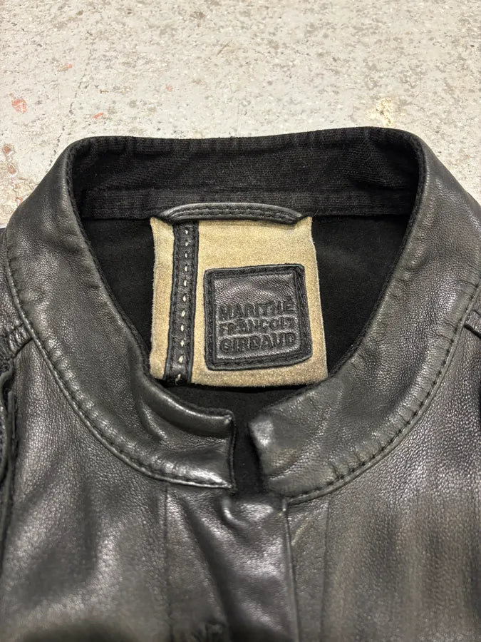 2000s Marithé + François Girbaud Black Leather Buttoned Samurai Jacket (S) muCmhdi 8