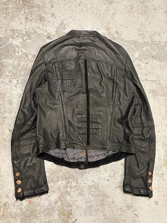 2000s Marithé + François Girbaud Black Leather Buttoned Samurai Jacket (S) muCmhdi 3