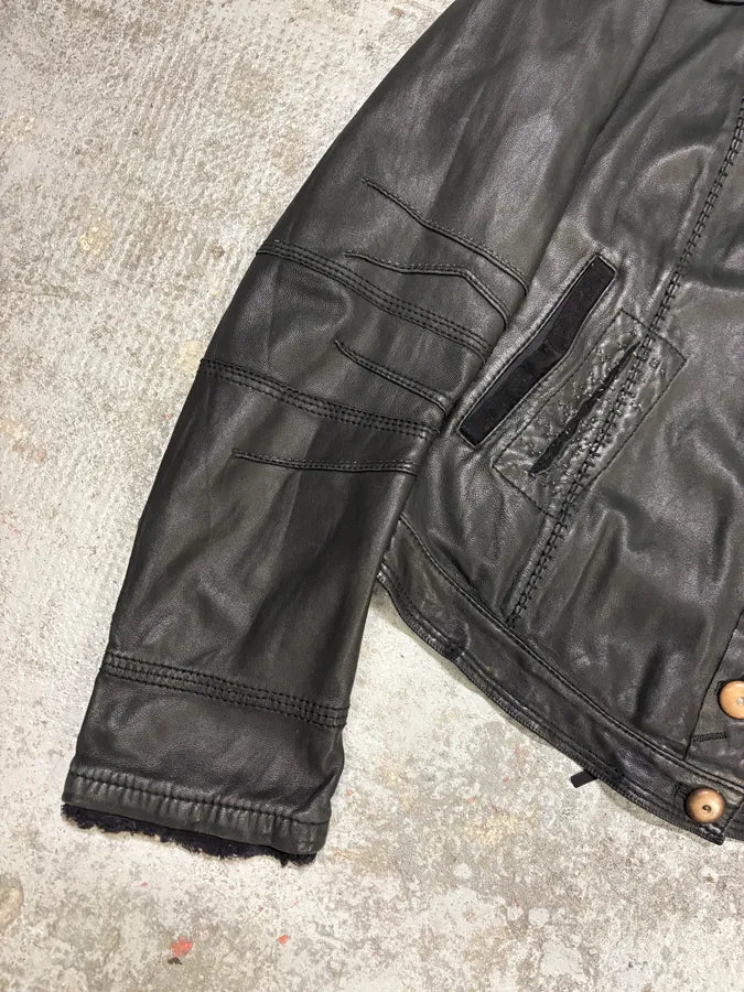 2000s Marithé + François Girbaud Black Leather Buttoned Samurai Jacket (S) muCmhdi 7