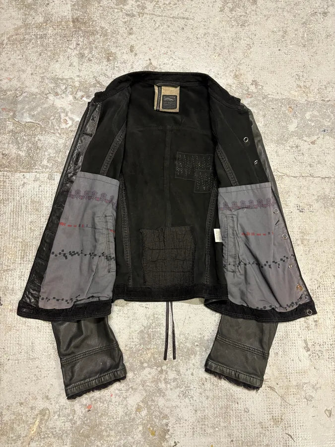 2000s Marithé + François Girbaud Black Leather Buttoned Samurai Jacket (S) muCmhdi 5