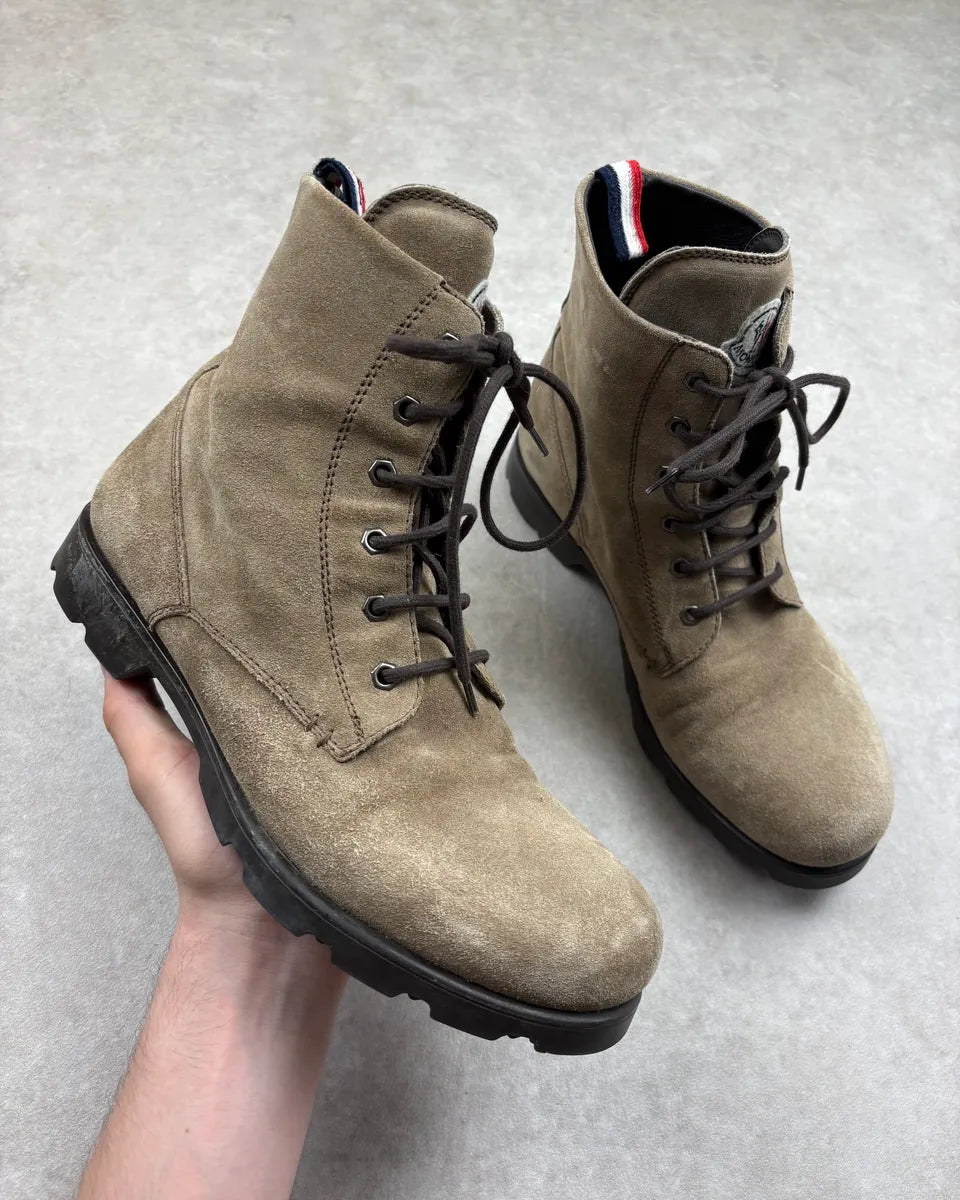 Moncler Beige Suede Leather Combat Boots PgebepB 0