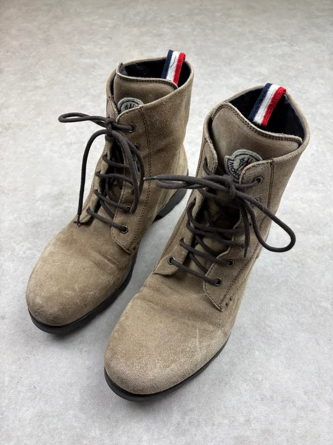 Moncler Beige Suede Leather Combat Boots PgebepB 2