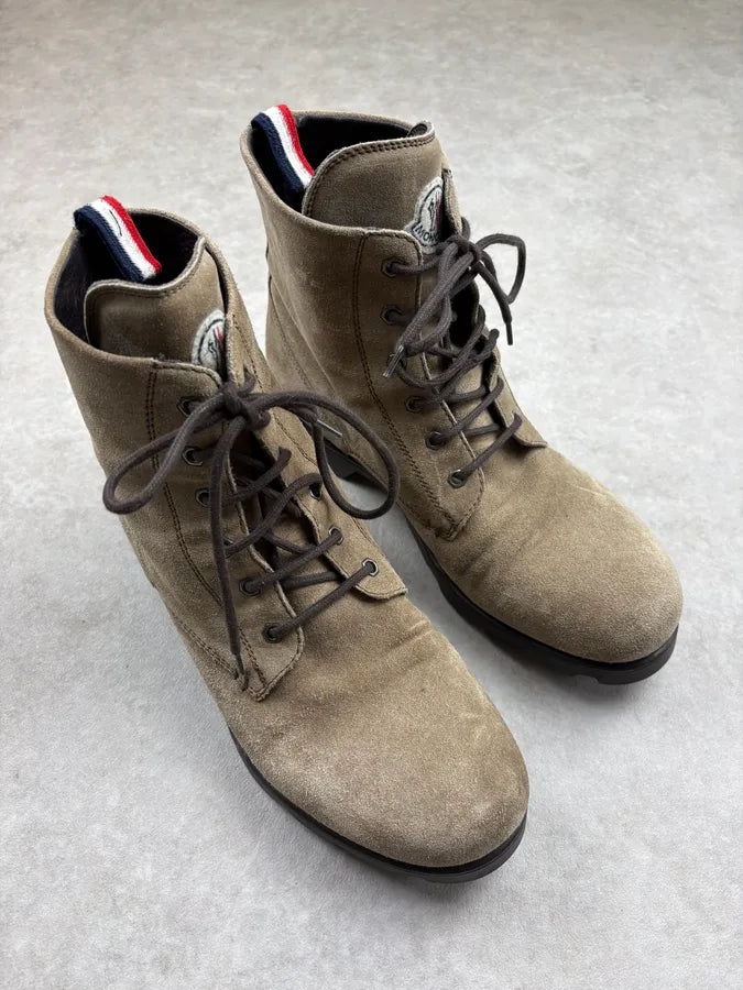 Moncler Beige Suede Leather Combat Boots PgebepB 3