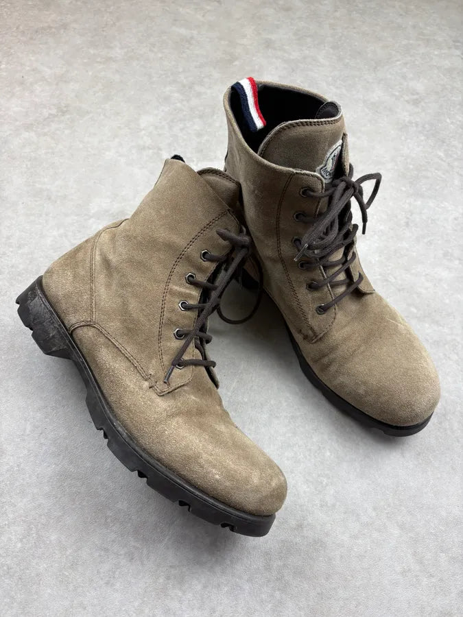 Moncler Beige Suede Leather Combat Boots PgebepB 4