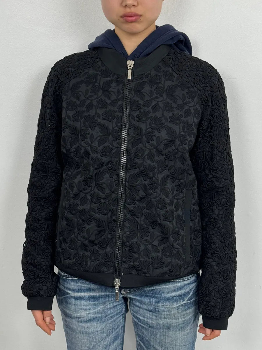 Moncler Black Flowers Embroidered Light Jacket ADgIwrL 1